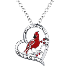 Load image into Gallery viewer, Heart-shaped pendant with a cardinal