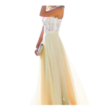 Load image into Gallery viewer, Vestido coqueto de gasa y encaje estilo campiña
-Amarillo/SAmarillo/MAmarillo/LAmarillo/XLAmarillo/XXLAmarillo/XXXL - Ozerty