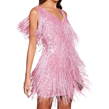 Load image into Gallery viewer, Vestido de lentejuelas con cuello de pico
-Rosa/SRosa/MRosa/LRosa/XLRosa/XXLRosa/3XL - Ozerty