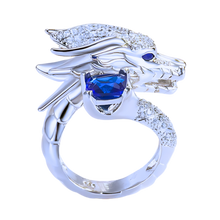 Load image into Gallery viewer, Anillo de plata con forma de dragón hecho a mano -Azul marino - Ozerty