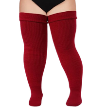Cargar imagen en el visor de la galería, Medias musleras gruesas para mujer -Rojo oscuro - Ozerty
