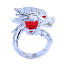 Load image into Gallery viewer, Anillo de plata con forma de dragón hecho a mano -Rojo - Ozerty
